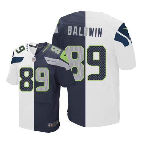 Nike Seahawks #89 Doug Baldwin White/Steel Blue Men's Stitched NFL Elite Split Jersey - Click Image to Close